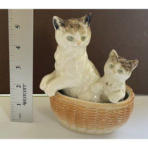 5” Vintage 2 Kittens In A Basket